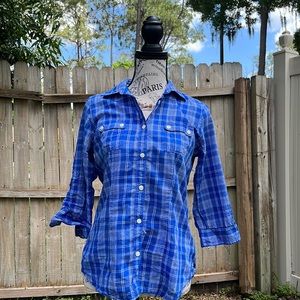 Blue plaid top “favorite shirt”